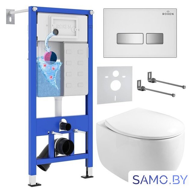 Унитаз подвесной Roxen Egg в комплекте с инсталляцией StounFix Dual Fresh 6 в 1 964245 (кнопка: белое стекло) - Изображение №1 — Интернет-магазин samo.by