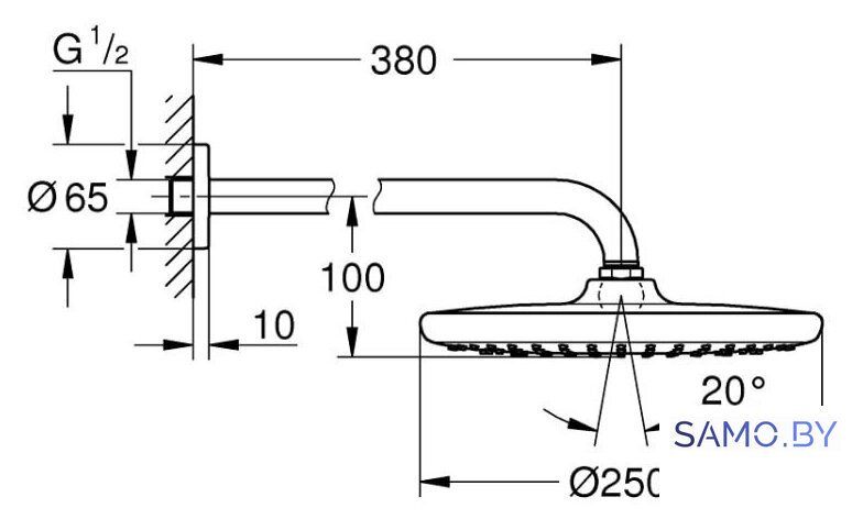 Верхний душ Grohe Tempesta 250 26663000 - Изображение №5 — Интернет-магазин samo.by