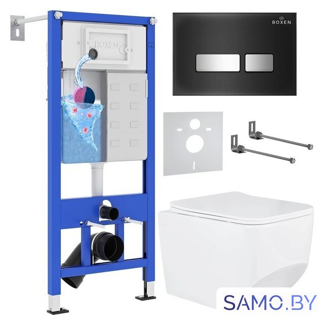 Унитаз подвесной Roxen Boro One Rimless 6 в 1 StounFix Dual Fresh 649644 (чёрное стекло) - Изображение №1 — Интернет-магазин samo.by