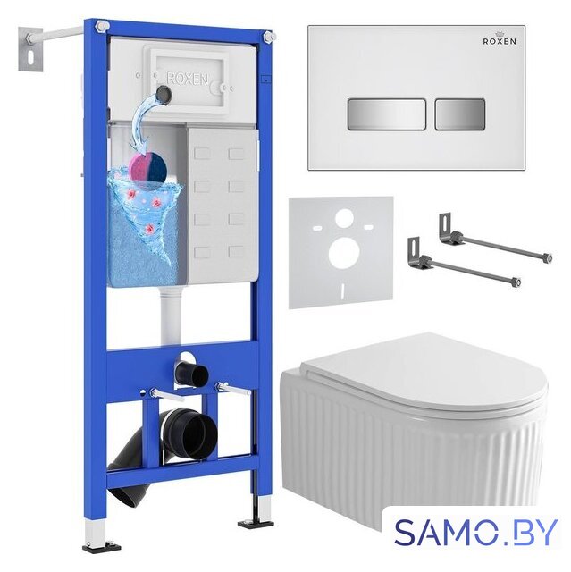 Унитаз подвесной Roxen Royal Matt в комплекте с инсталляцией StounFix Dual Fresh 6 в 1 968291 (кнопка: белый/хром) - Изображение №1 — Интернет-магазин samo.by