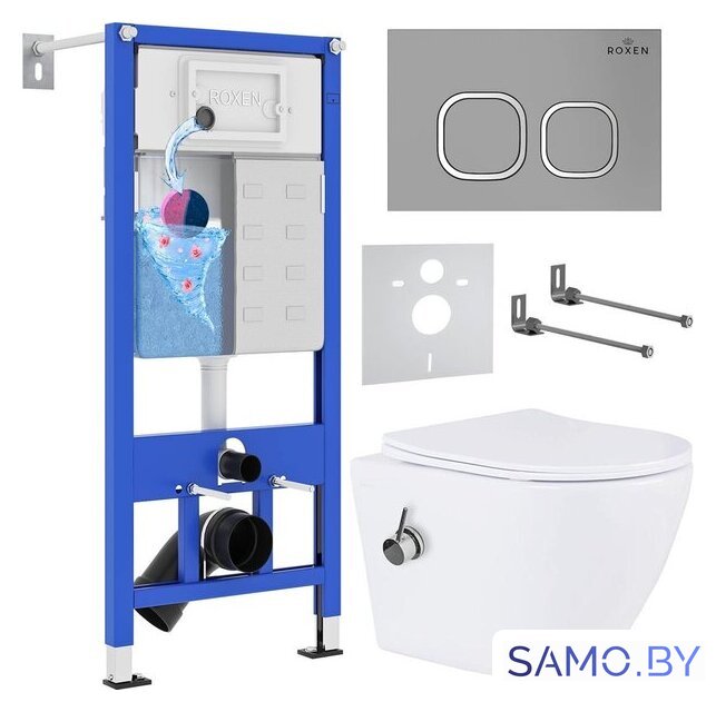 Унитаз подвесной Roxen Antares Bidet в комплекте с инсталляцией StounFix Dual Fresh 6 в 1 947524 (кнопка: хром матовый) - Изображение №1 — Интернет-магазин samo.by
