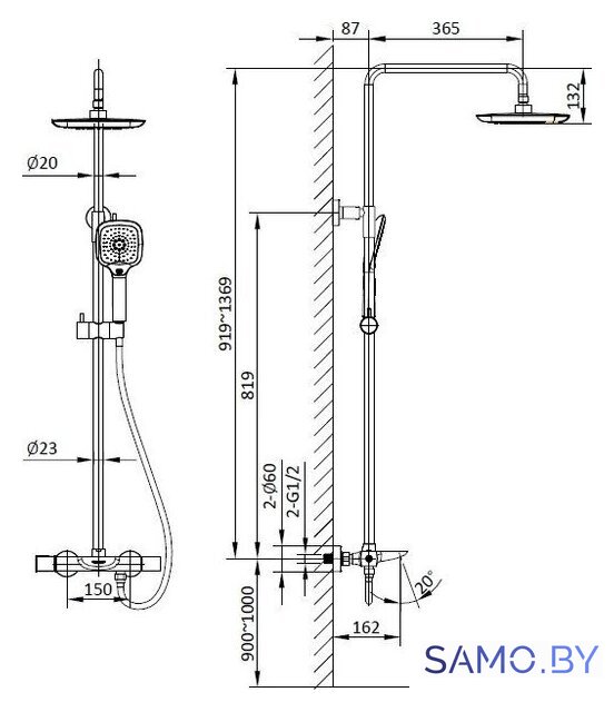 Душевая система  Altrobagno Diretto 030413 Bi - Изображение №7 — Интернет-магазин samo.by