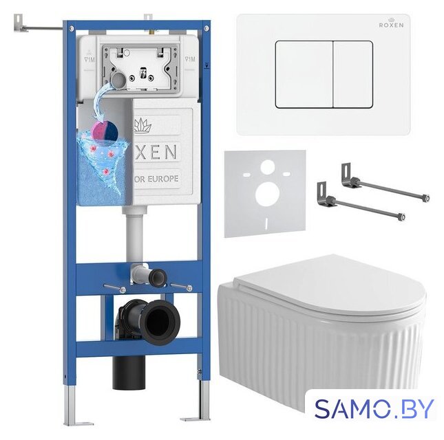 Унитаз подвесной Roxen Royal Matt в комплекте с инсталляцией StounFix Dual Fresh 6 в 1 868563 (кнопка: белый) - Изображение №1 — Интернет-магазин samo.by