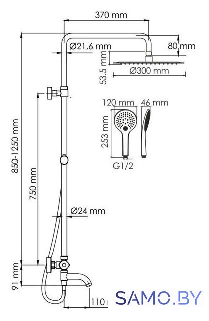 Душевая система  Wasserkraft A188.161.155.WM Thermo - Изображение №3 — Интернет-магазин samo.by