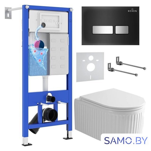 Унитаз подвесной Roxen Royal Matt в комплекте с инсталляцией StounFix Dual Fresh 6 в 1 968297 (кнопка: черный/хром) - Изображение №1 — Интернет-магазин samo.by