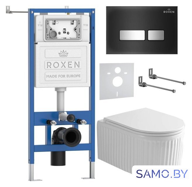 Унитаз подвесной Roxen Royal Matt в комплекте с инсталляцией StounFix Dual Fresh 6 в 1 968297 (кнопка: черный/хром) - Изображение №2 — Интернет-магазин samo.by