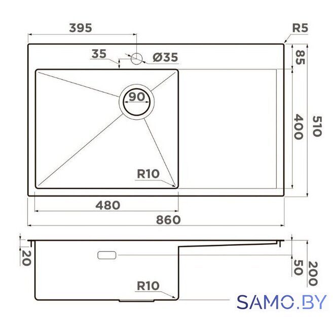 Кухонная мойка Omoikiri Akisame 86 Side IN-L 4997031 (нержавеющая сталь) - Изображение №2 — Интернет-магазин samo.by