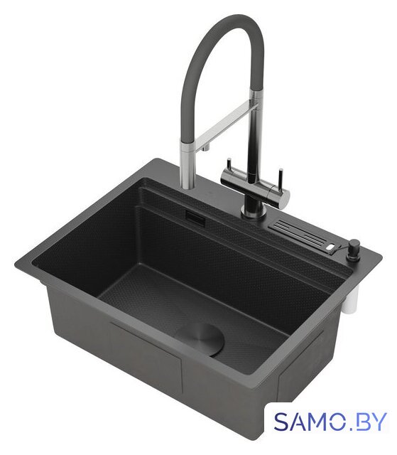 Кухонная мойка Roxen Stage 560250-60-BS оружейная сталь (с держателем для ножей и аксессуарами) - Изображение №3 — Интернет-магазин samo.by