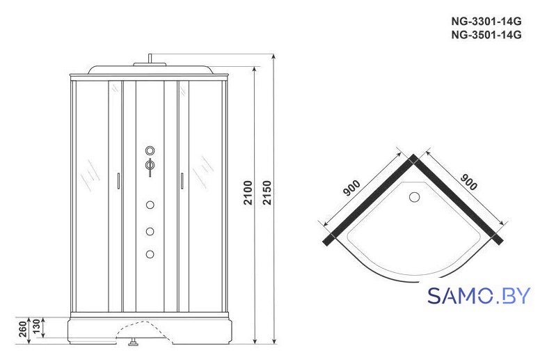 Душевая кабина Niagara NG-3501-14G 90x90 - Изображение №4 — Интернет-магазин samo.by