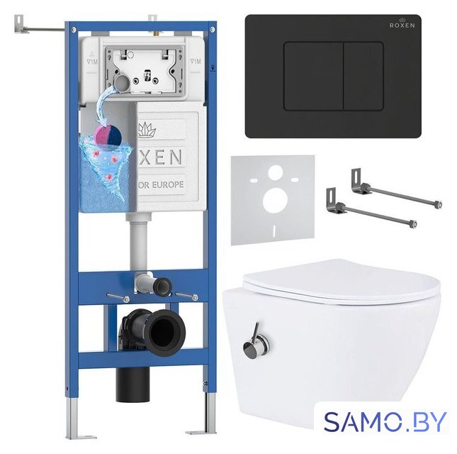 Унитаз подвесной Roxen Antares Bidet в комплекте с инсталляцией StounFix Dual Fresh 6 в 1 868517 (кнопка: черный матовая) - Изображение №1 — Интернет-магазин samo.by