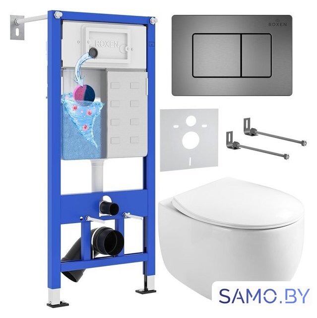 Унитаз подвесной Roxen Egg в комплекте с инсталляцией StounFix Dual Fresh 6 в 1 964215 (кнопка: оружейная сталь) - Изображение №1 — Интернет-магазин samo.by