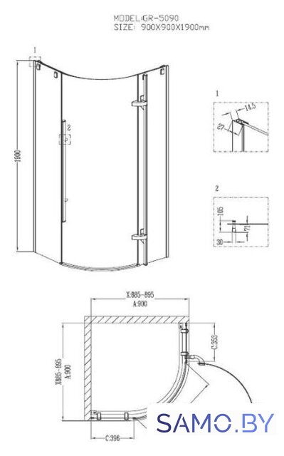 Душевой уголок Grossman Style GR-5090 90x90 - Изображение №3 — Интернет-магазин samo.by