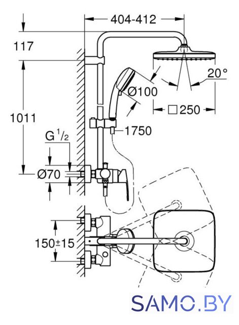 Душевая система Grohe Tempesta Cosmopolitan System 250 Cube 26692000 - Изображение №4 — Интернет-магазин samo.by