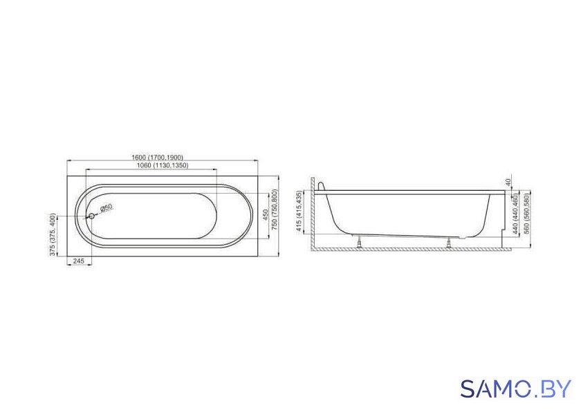 Ванна Polimat MEDIUM 170x75 с ножками - Изображение №5 — Интернет-магазин samo.by