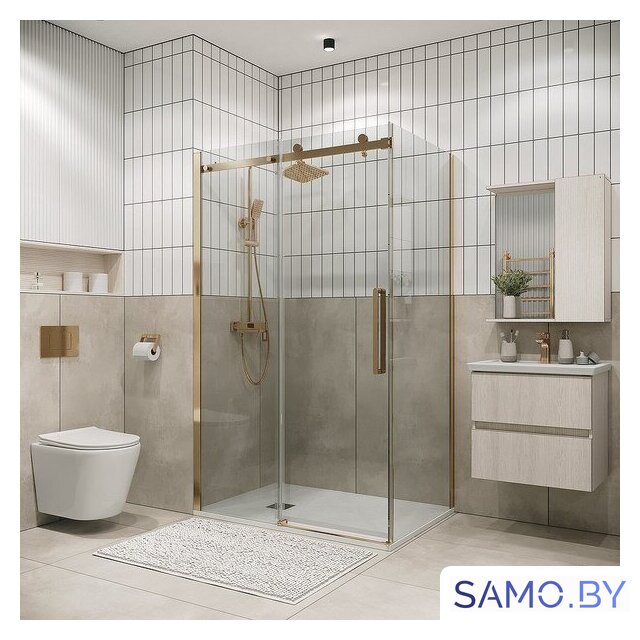 Душевой уголок Grossman Classic 100x90x195 120.K33.04.1090.32.00 (золото сатин/стекло прозрачное) - Изображение №2 — Интернет-магазин samo.by