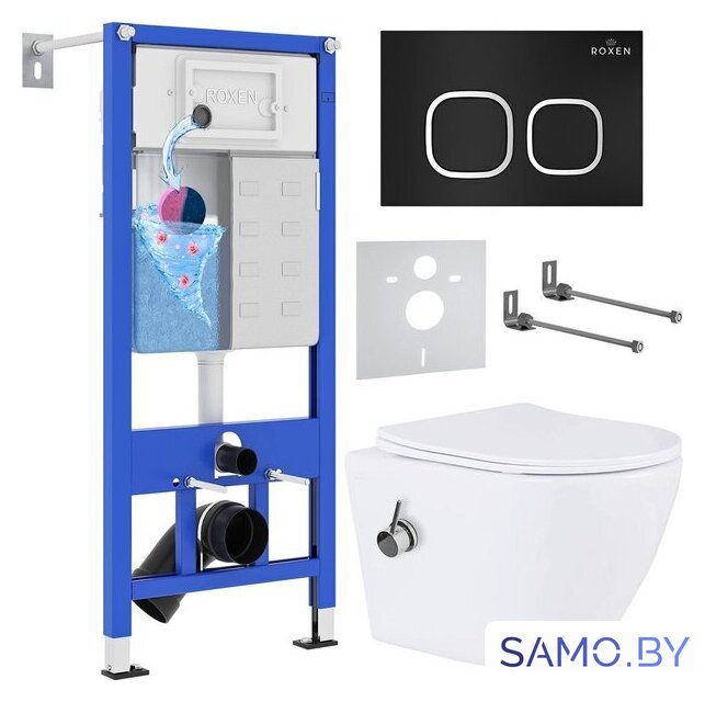 Унитаз подвесной Roxen Antares Bidet в комплекте с инсталляцией StounFix Dual Fresh 6 в 1 938621 (кнопка: черный матовый) - Изображение №1 — Интернет-магазин samo.by