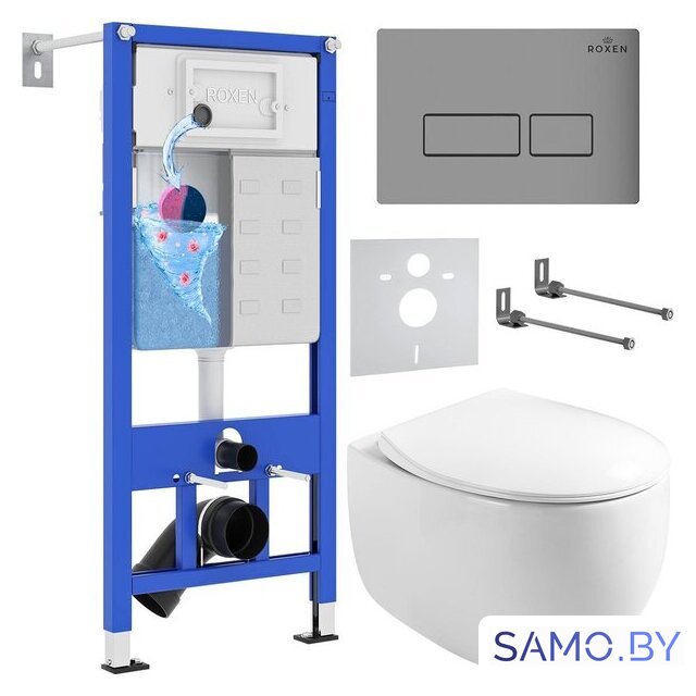 Унитаз подвесной Roxen Egg в комплекте с инсталляцией StounFix Dual Fresh 6 в 1 964210 (кнопка: хром матовый) - Изображение №1 — Интернет-магазин samo.by