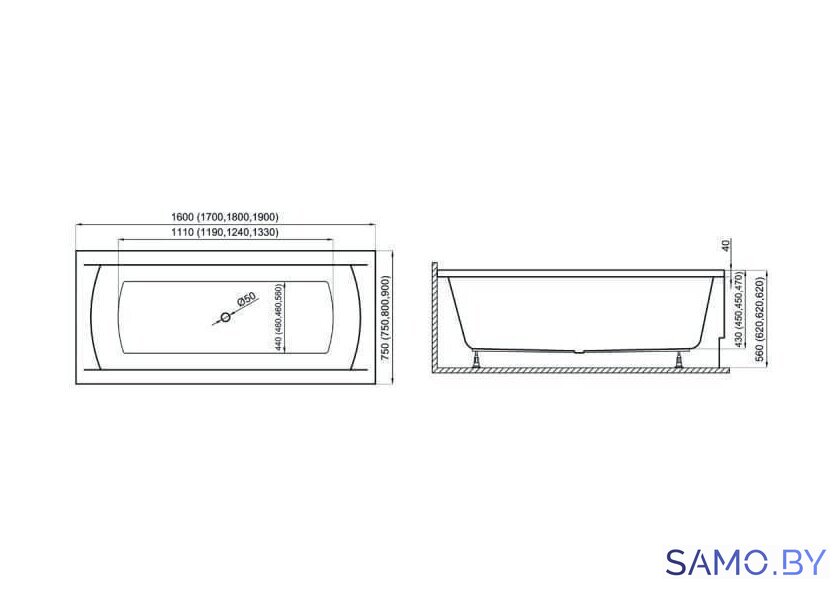 Ванна Polimat INES 180x80 с ножками - Изображение №5 — Интернет-магазин samo.by