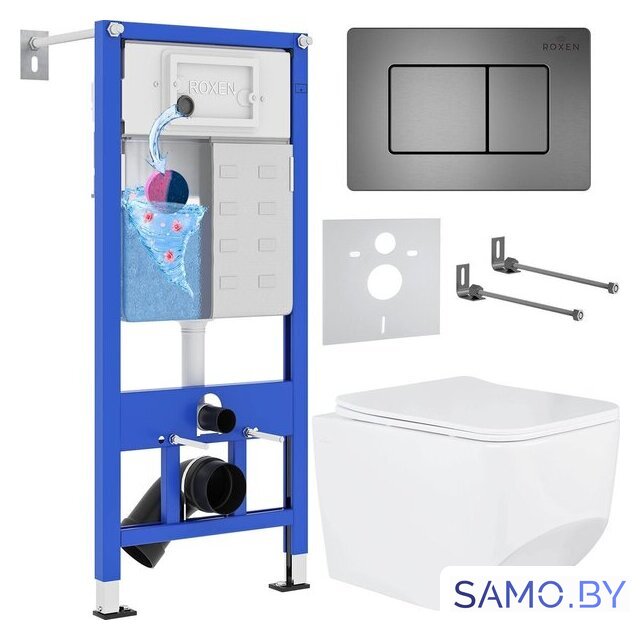 Унитаз подвесной Roxen Boro One Rimless 6 в 1 StounFix Dual Fresh 621774 (оружейная сталь/металл) - Изображение №1 — Интернет-магазин samo.by