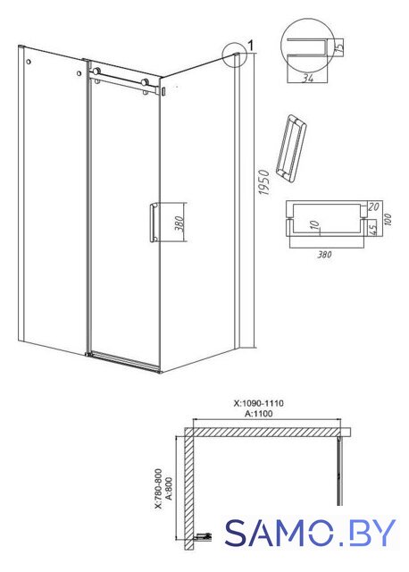 Душевой уголок Grossman Classic 110x80x195 120.K33.04.1180.21.00 (черный матовый/стекло прозрачное) - Изображение №10 — Интернет-магазин samo.by