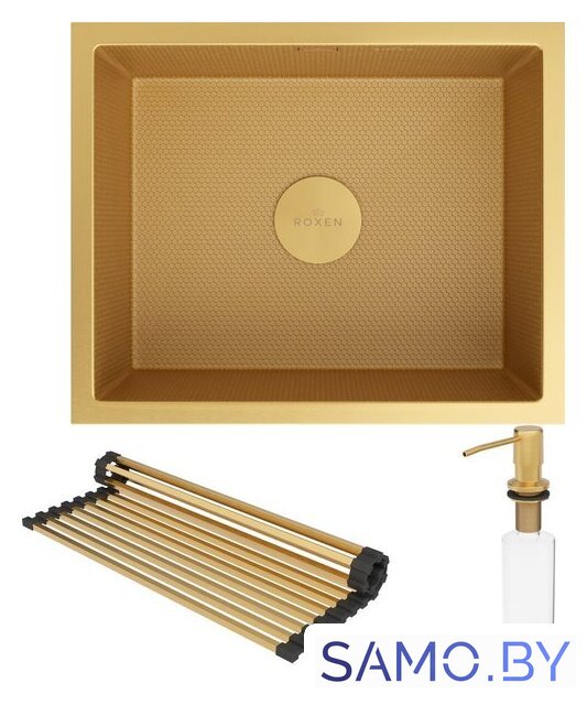 Кухонная мойка Roxen Uno 560210-54-GS PVD золотая/текстурная (с ролл-матом и дозатором) - Изображение №1 — Интернет-магазин samo.by