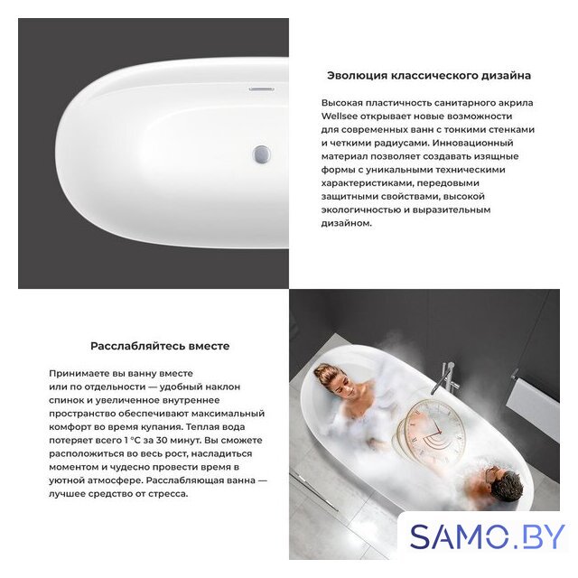 Ванна Wellsee Pro Line 170x80 28750102R (отдельностоящая ванна белый глянец, экран, ножки, сифон-автомат глянцевый белый) - Изображение №5 — Интернет-магазин samo.by