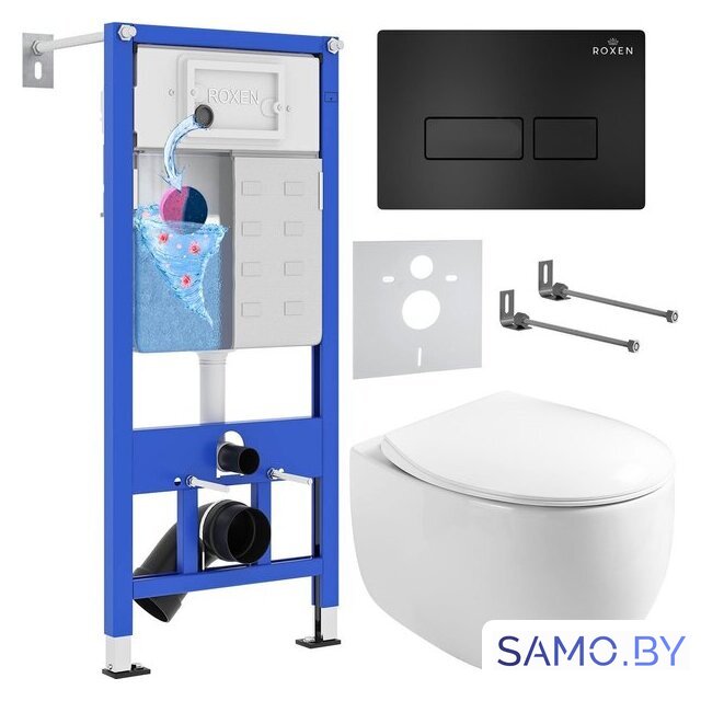 Унитаз подвесной Roxen Egg в комплекте с инсталляцией StounFix Dual Fresh 6 в 1 964195 (кнопка: черный матовый) - Изображение №1 — Интернет-магазин samo.by