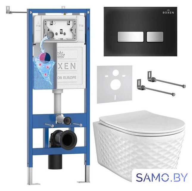 Унитаз подвесной Roxen Vine Tornado в комплекте с инсталляцией StounFix Dual Fresh 6 в 1 979025 (кнопка: черный глянцевый) - Изображение №1 — Интернет-магазин samo.by