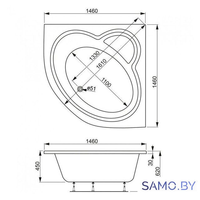 Ванна VagnerPlast Catalina 146x146 (с каркасом) - Изображение №3 — Интернет-магазин samo.by