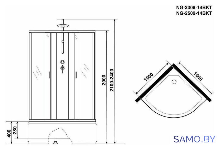 Душевая кабина Niagara NG-2309-14BKT 100x100x200 - Изображение №5 — Интернет-магазин samo.by