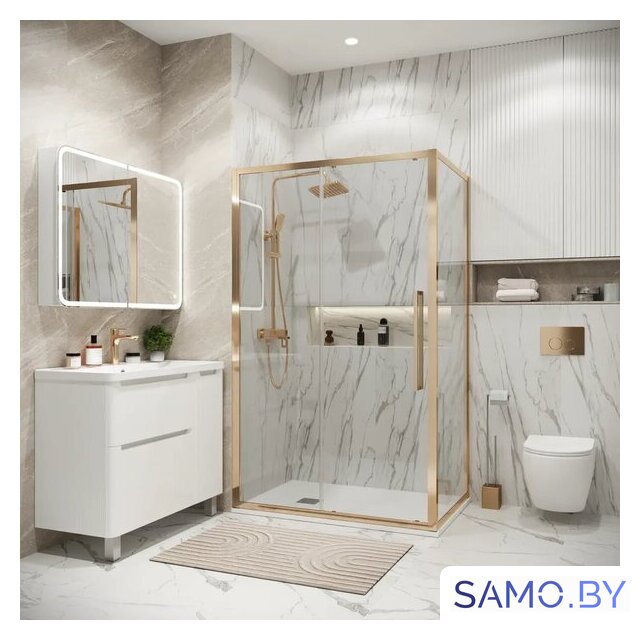 Душевой уголок Grossman Cosmo 100x100x195 120.K33.02.1010.32.00 (золото сатин/стекло прозрачное) - Изображение №8 — Интернет-магазин samo.by