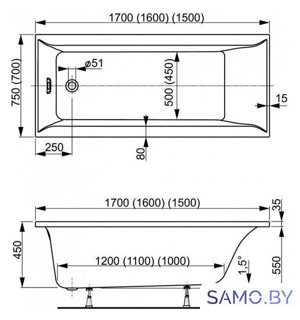 Ванна VagnerPlast Veronela 150x70 - Изображение №4 — Интернет-магазин samo.by