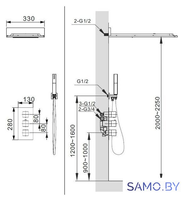 Душевая система  Altrobagno Cascata 040101 Cr - Изображение №8 — Интернет-магазин samo.by
