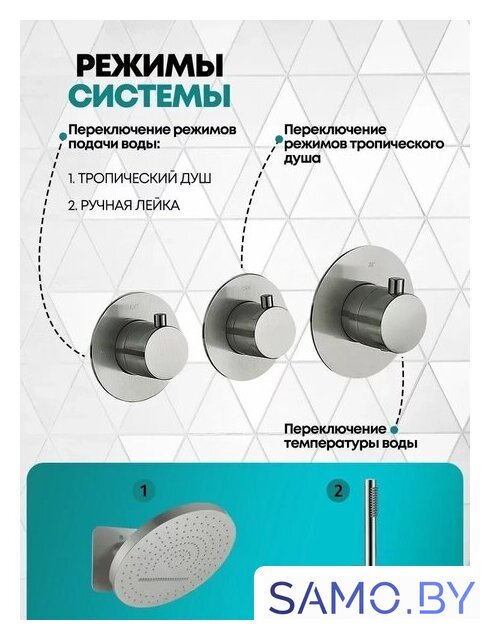 Душевая система  Grocenberg GB5020 с термостатом (никель) - Изображение №5 — Интернет-магазин samo.by