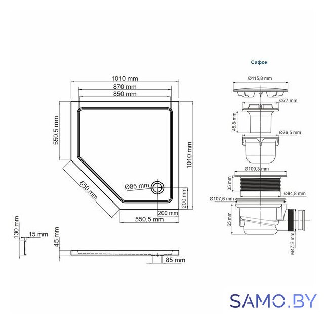 Душевой поддон Wasserkraft Isen 26T38 - Изображение №2 — Интернет-магазин samo.by