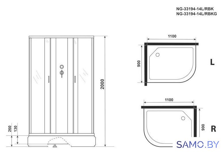 Душевая кабина Niagara NG-33194-14LBKG 110x90 - Изображение №4 — Интернет-магазин samo.by