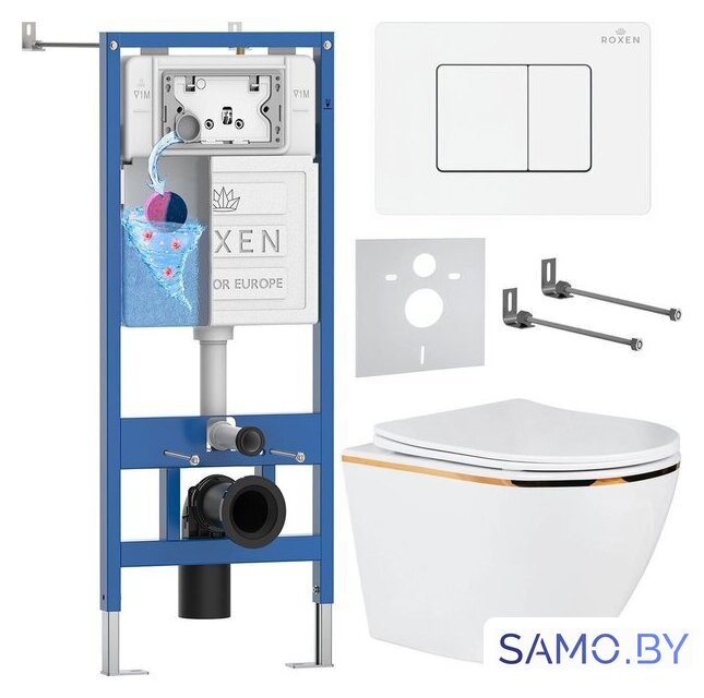 Унитаз подвесной Roxen Antares Gold в комплекте с инсталляцией StounFix Dual Fresh 6 в 1 868553 (кнопка: белый глянцевая) - Изображение №1 — Интернет-магазин samo.by