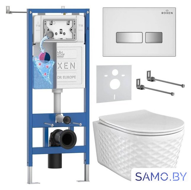 Унитаз подвесной Roxen Vine Tornado в комплекте с инсталляцией StounFix Dual Fresh 6 в 1 979024 (кнопка: белый глянцевый) - Изображение №1 — Интернет-магазин samo.by
