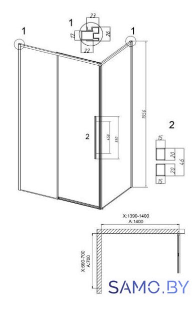 Душевой уголок Grossman Galaxy 140x70x195 120.K33.01.1470.42.00 (графит сатин/прозрачное стекло) - Изображение №19 — Интернет-магазин samo.by