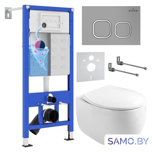 Унитаз подвесной Roxen Egg в комплекте с инсталляцией StounFix Dual Fresh 6 в 1 964123 (кнопка: хром матовый) - Изображение №1 — Интернет-магазин samo.by