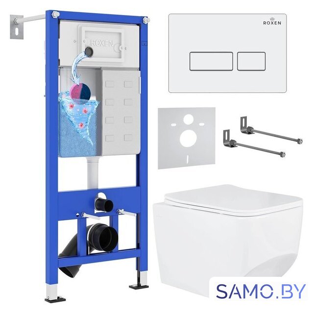 Унитаз подвесной Roxen Boro в комплекте с инсталляцией StounFix Dual Fresh 6 в 1 577353 (кнопка: белый глянец) - Изображение №1 — Интернет-магазин samo.by