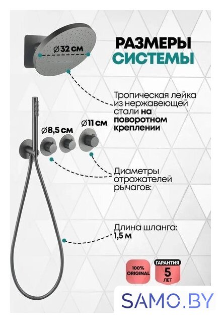 Душевая система  Grocenberg GB5020 с термостатом (графит) - Изображение №4 — Интернет-магазин samo.by