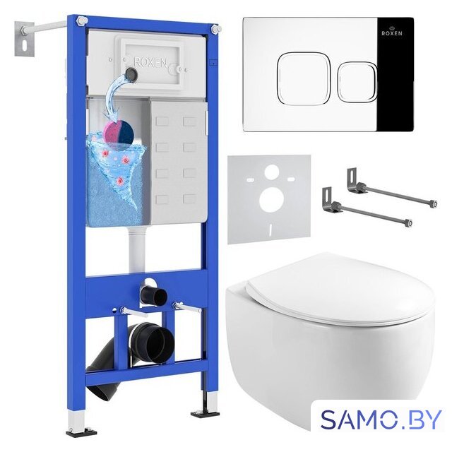 Унитаз подвесной Roxen Egg в комплекте с инсталляцией StounFix Dual Fresh 6 в 1 964100 (кнопка: хром глянец) - Изображение №1 — Интернет-магазин samo.by