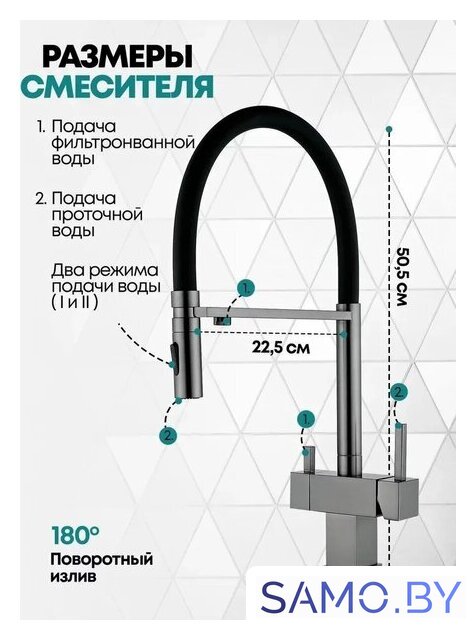 Смеситель Grocenberg GB4098 (графит) - Изображение №4 — Интернет-магазин samo.by