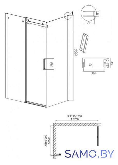 Душевой уголок Grossman Classic 120x90x195 120.K33.04.1290.21.10 (черный матовый/тонированное стекло) - Изображение №10 — Интернет-магазин samo.by