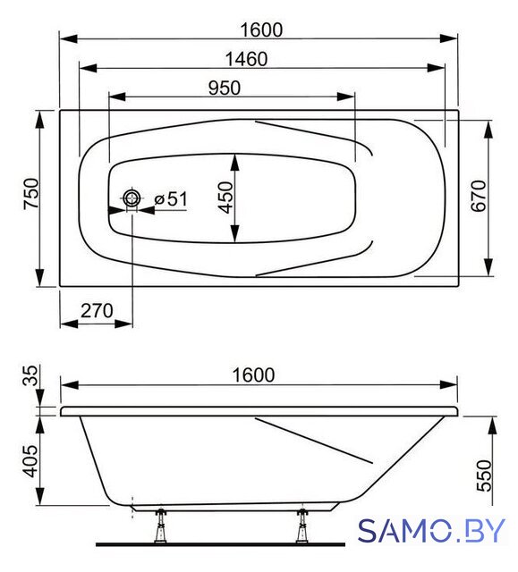 Ванна VagnerPlast Aronia 160х75 - Изображение №3 — Интернет-магазин samo.by