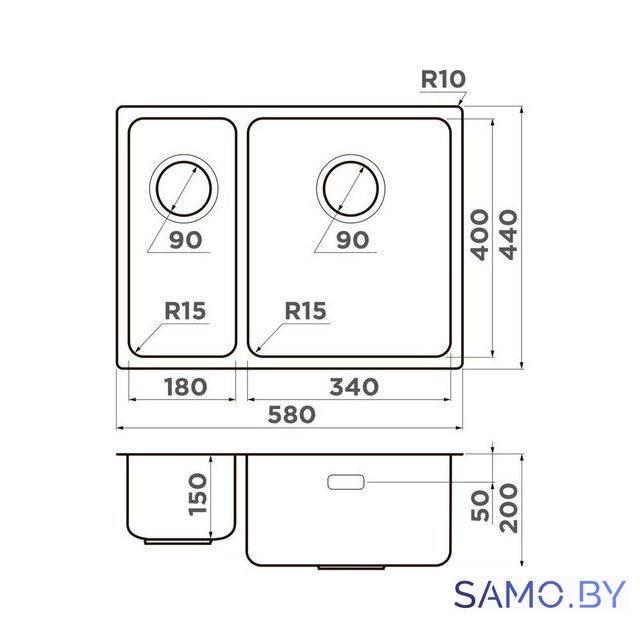 Кухонная мойка Omoikiri Tadzava 58-2-U/I-IN Ultra 15 IN-R (нержавеющая сталь) - Изображение №2 — Интернет-магазин samo.by