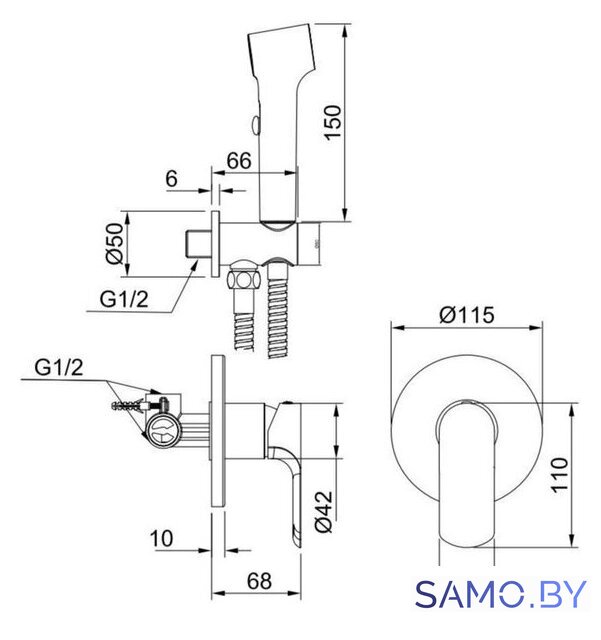Гигиенический душ Raglo R03.53 - Изображение №2 — Интернет-магазин samo.by