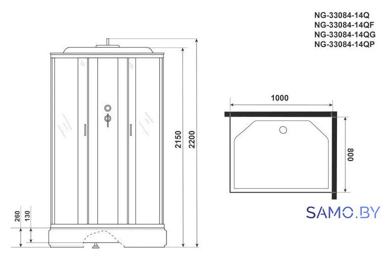 Душевая кабина Niagara NG-33084-14QG 100x80x215 - Изображение №4 — Интернет-магазин samo.by