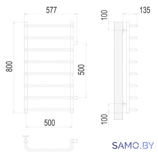 Полотенцесушитель TERMINUS Стандарт П8 500x800 бп 500 (хром) - Изображение №3 — Интернет-магазин samo.by